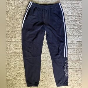 Adidas Joggers Mens Navy Drawstring Pocket Spellout Logo Stripe Sweatpants M